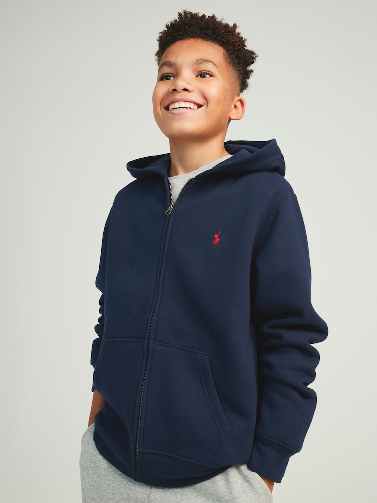 Polo Ralph Lauren Navy Boys Cotton Fleece Zip-Up Logo Hoodie - Image 1 of 6