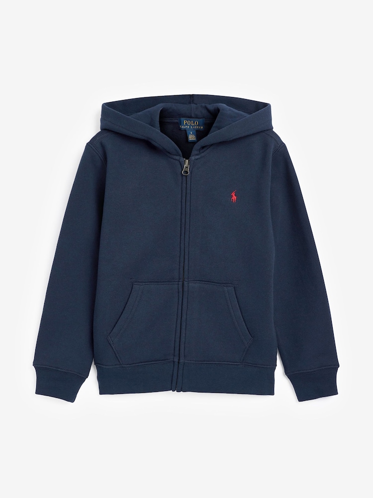 Polo Ralph Lauren Navy Boys Cotton Fleece Zip-Up Logo Hoodie - Image 4 of 6