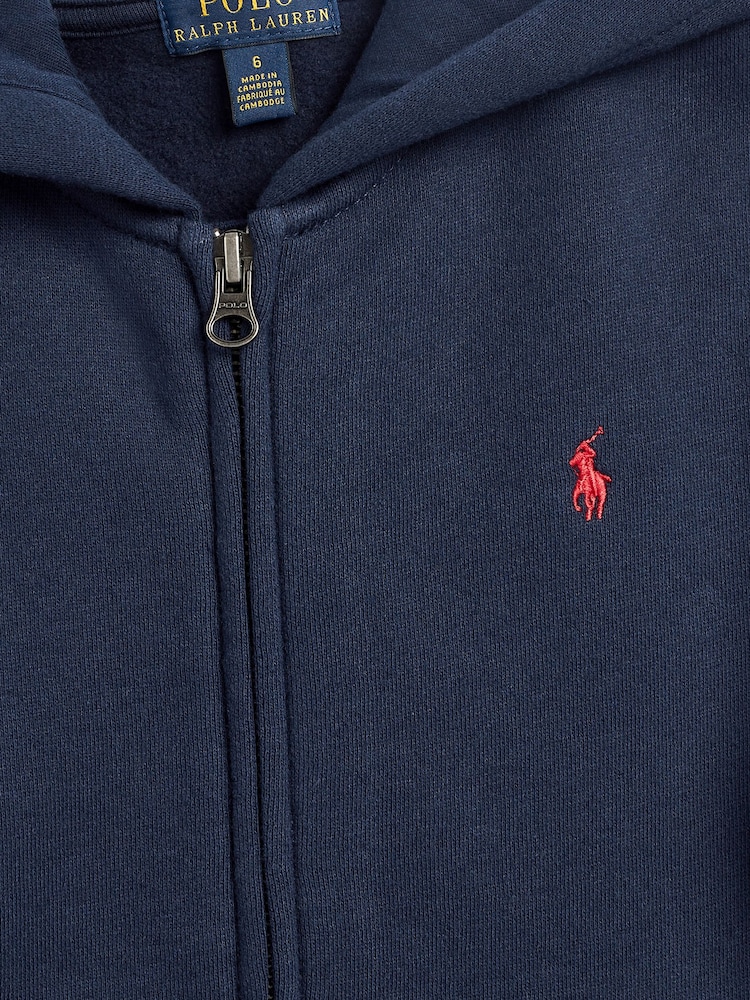 Polo Ralph Lauren Navy Boys Cotton Fleece Zip-Up Logo Hoodie - Image 6 of 6