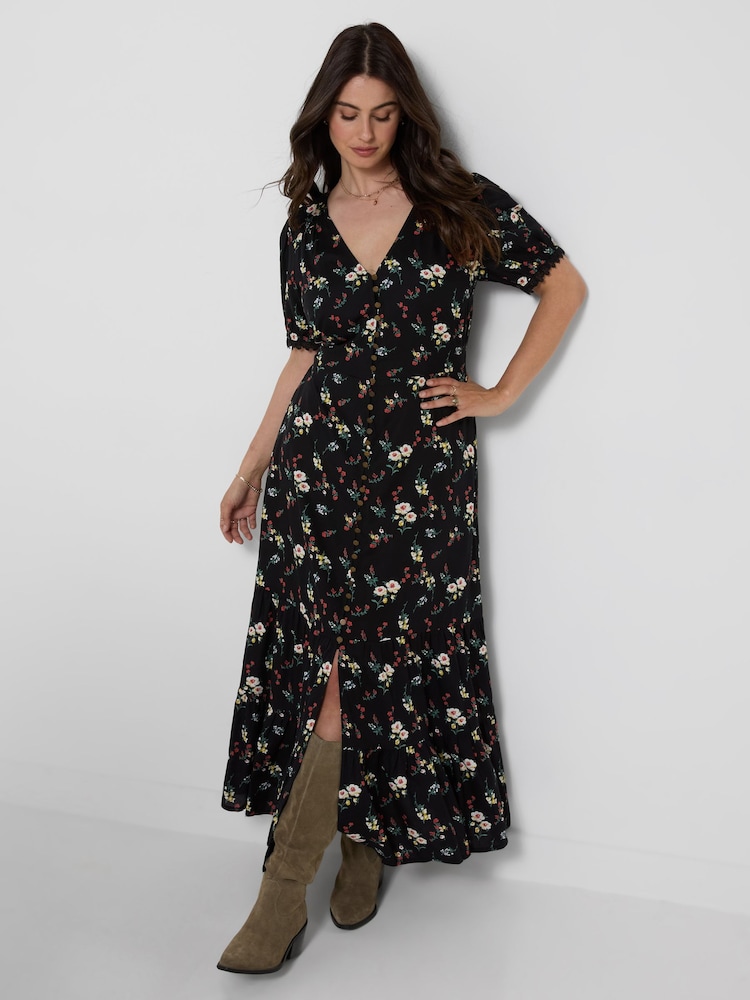 Joe Browns Black Darling Ditsy Button Through Maxi Dress - Image 2 of 6 Joe Browns Black Darling Ditsy Button Through Maxi Dress - Image 2 of 6