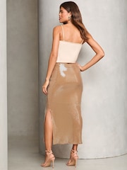 Lipsy Gold Petite Sequin Column Midi Skirt - Image 4 of 4