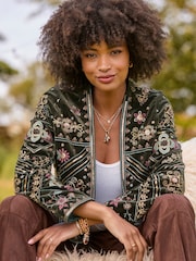 Joe Browns Green Bella Boutique Embroidered Edge To Edge Jacket - Image 2 of 7
