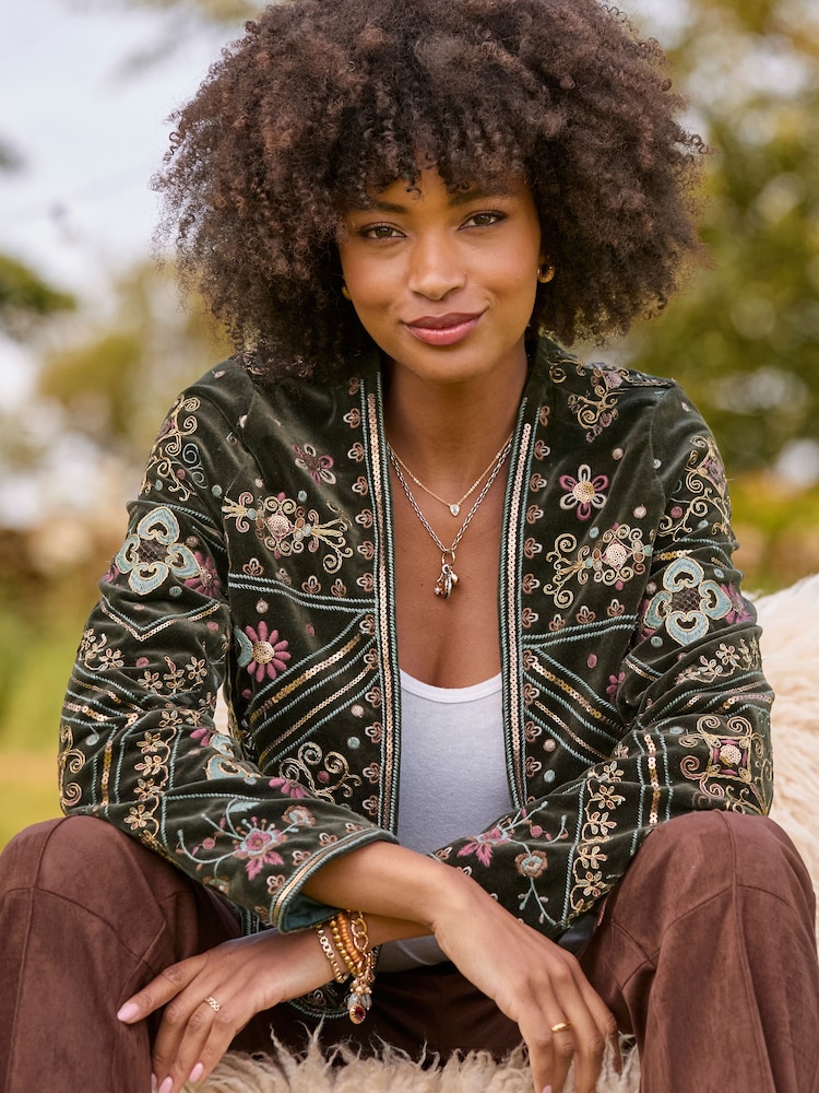 Joe Browns Green Bella Boutique Embroidered Edge To Edge Jacket - Image 2 of 7