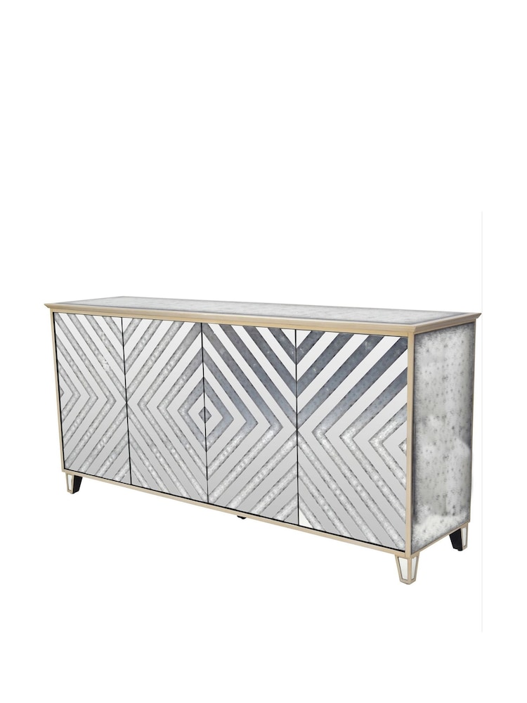Libra Interiors Silver Lexington Four Door Antique Mirrored Sideboard - Image 2 of 4