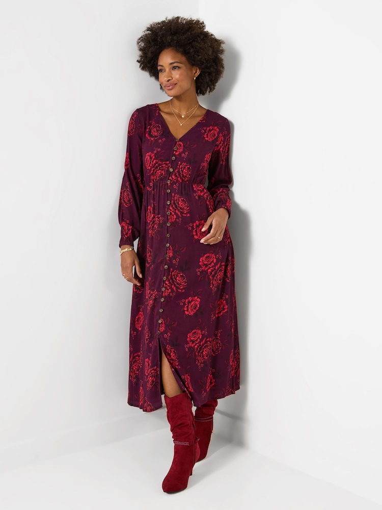 Joe Browns Red Radiant Roses Button Through Maxi Dress - Image 1 of 6 Joe Browns Red Radiant Roses Button Through Maxi Dress - Image 1 of 6