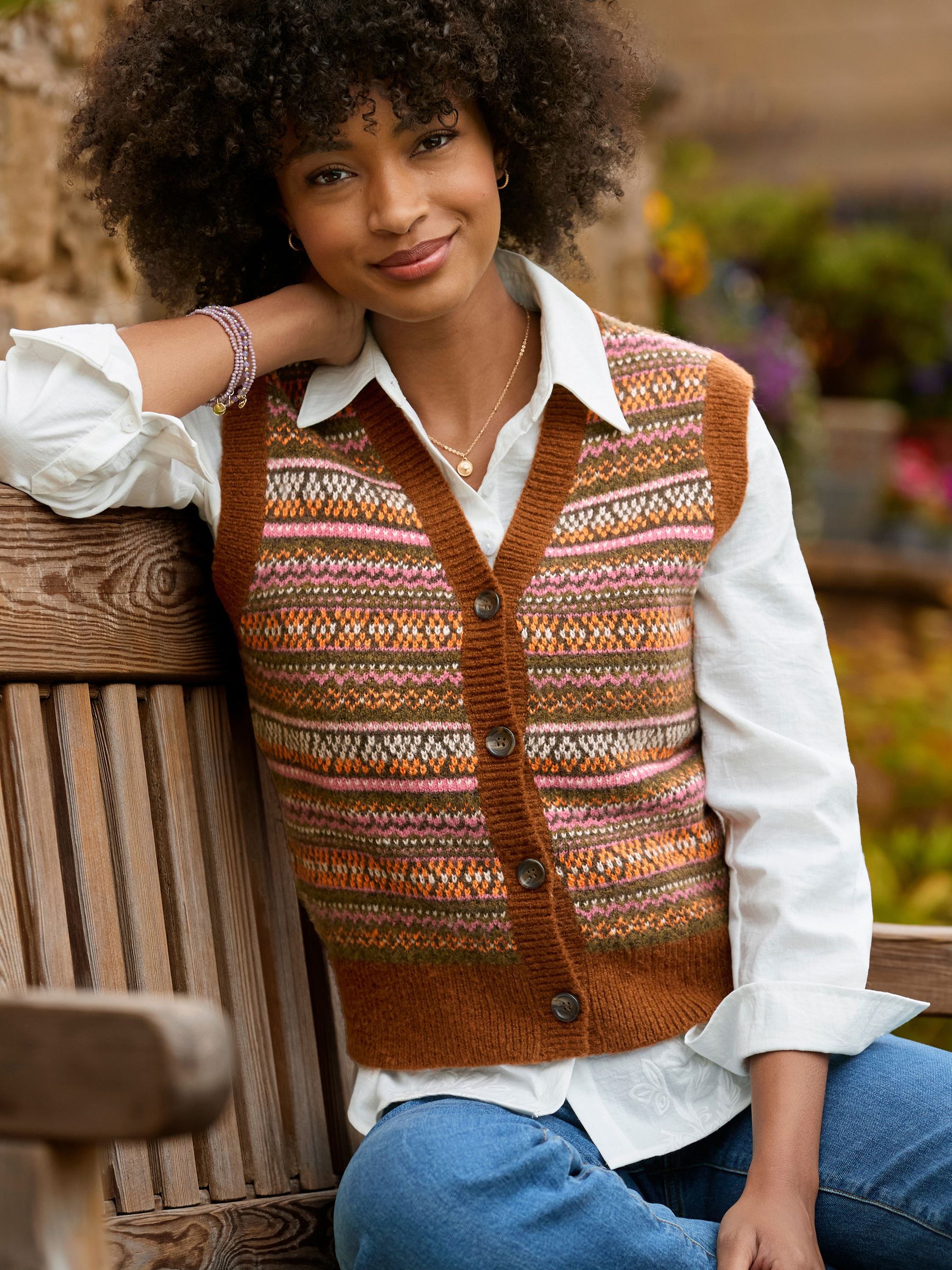 本日限定‼️TODAYFUL Hand Knit Vest 19,800 yen Buy Joe Browns Brown Autumn Days Fairisle Button Through Knitted