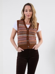 Joe Browns Brown Autumn Days Fairisle Button Through Knitted Sleeveless Jumper - Image 2 of 7