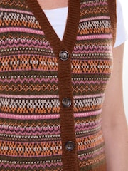 Joe Browns Brown Autumn Days Fairisle Button Through Knitted Sleeveless Jumper - Image 3 of 7