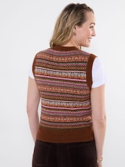 Joe Browns Brown Autumn Days Fairisle Button Through Knitted Sleeveless Jumper - Image 4 of 7