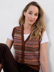 Joe Browns Brown Autumn Days Fairisle Button Through Knitted Sleeveless Jumper - Image 5 of 7