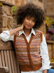 Joe Browns Brown Autumn Days Fairisle Button Through Knitted Sleeveless Jumper - Image 6 of 7