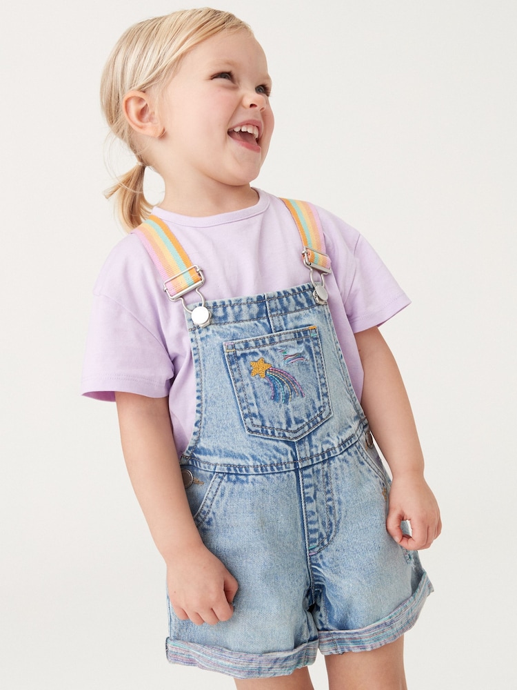 Mid Blue Denim Rainbow Dungarees & T-Shirt Set (3mths-7yrs) - Image 1 of 8