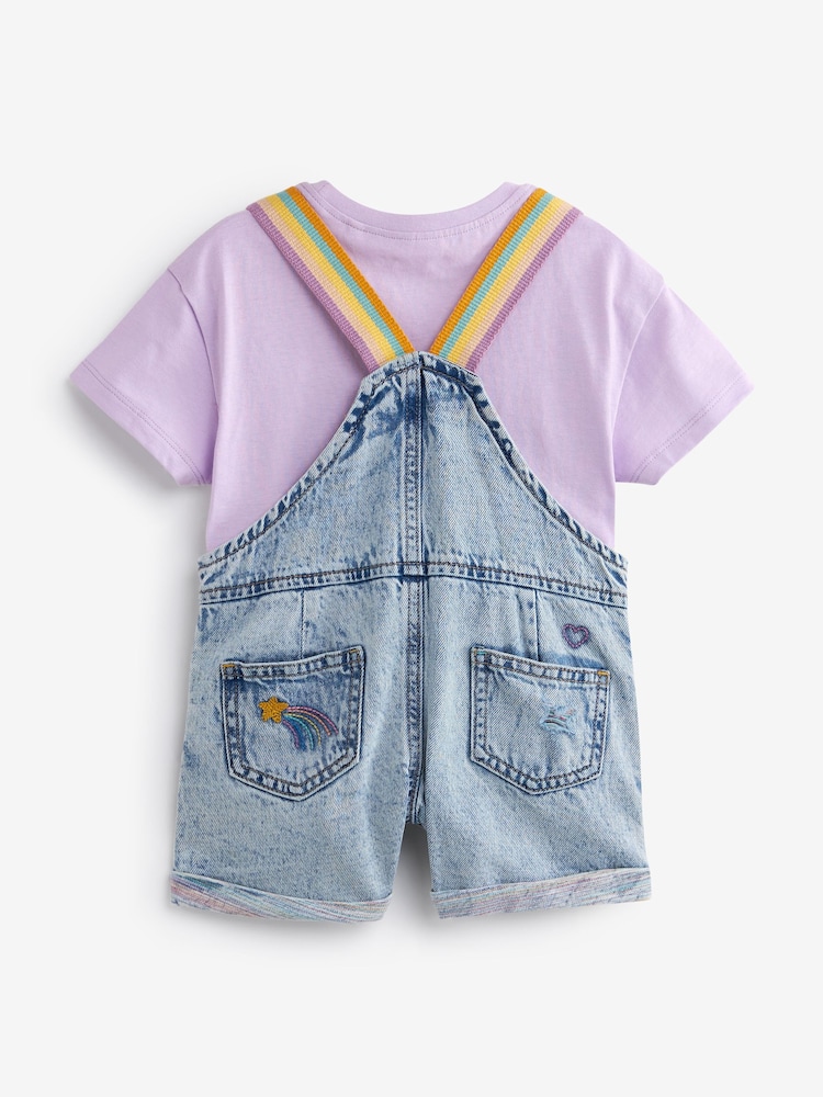 Mid Blue Denim Rainbow Dungarees & T-Shirt Set (3mths-7yrs) - Image 6 of 8