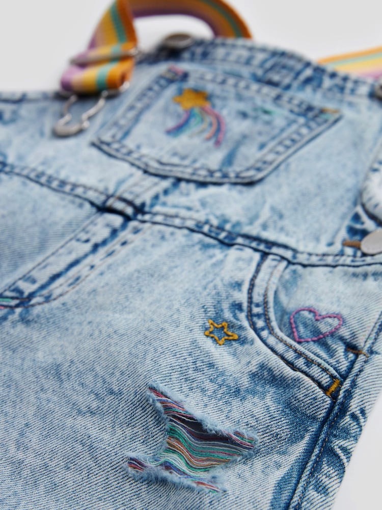 Mid Blue Denim Rainbow Dungarees & T-Shirt Set (3mths-7yrs) - Image 8 of 8