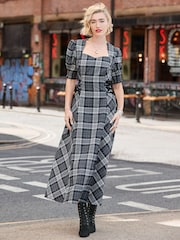 Joe Browns Black Luna Check Lace Up Side Maxi Dress - Image 1 of 7