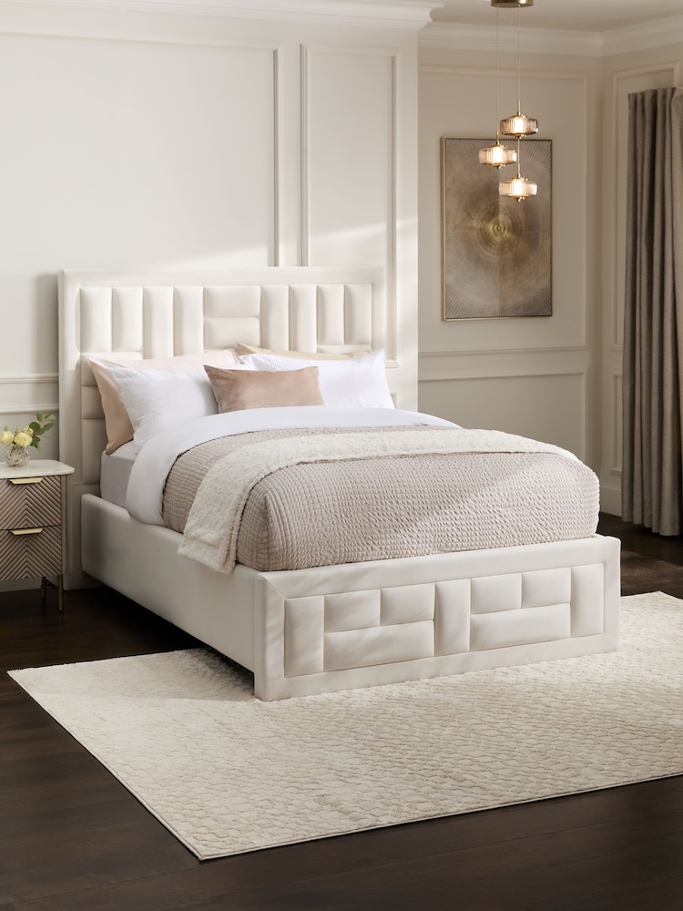 Soft Velvet Natural Oyster Ruby Upholstered Ottoman Storage Bed Frame - Image 1 of 1