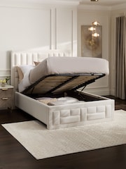 Soft Velvet Natural Oyster Ruby Upholstered Ottoman Storage Bed Frame - Image 2 of 9