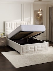 Soft Velvet Natural Oyster Ruby Upholstered Ottoman Storage Bed Frame - Image 3 of 9