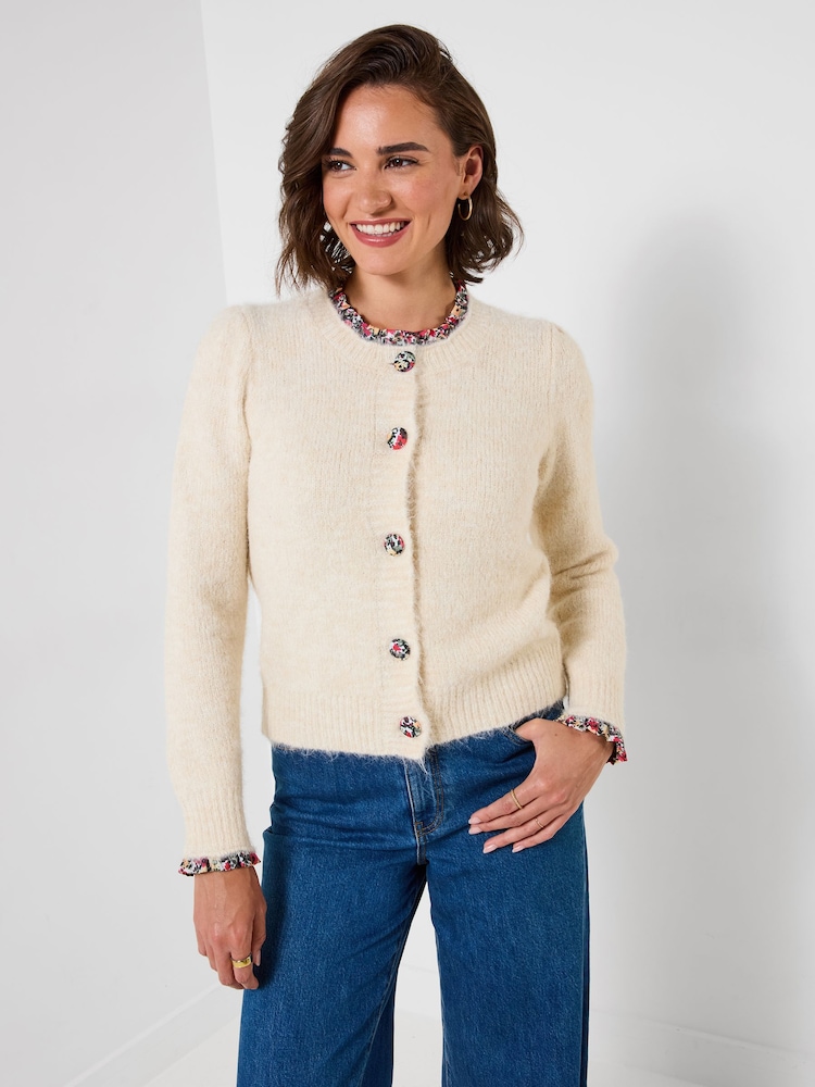 Joe Browns Cream Fancy Floral Trim Cardigan - Image 1 of 5