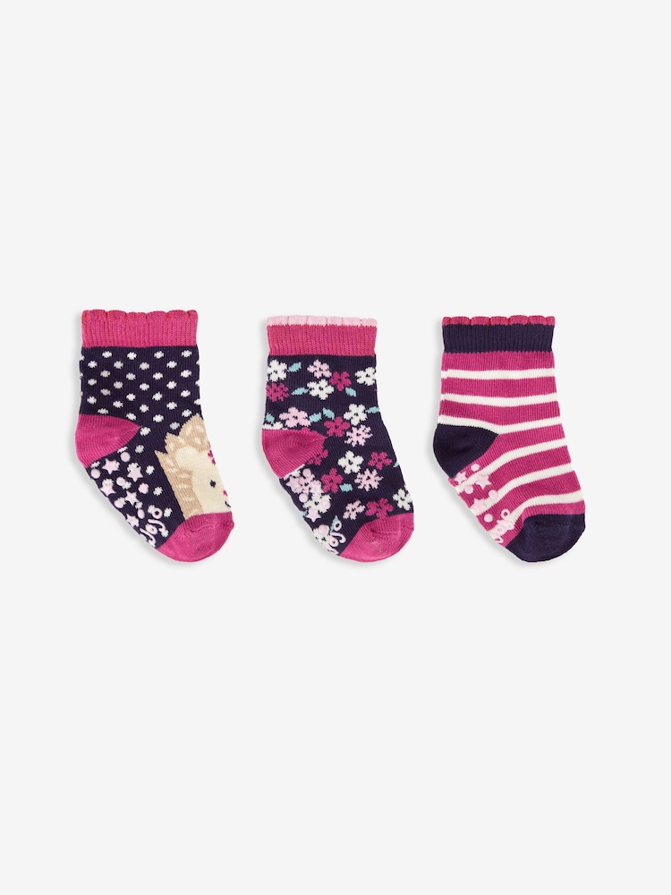 JoJo Maman Bébé Navy Girls' 3-Pack Hedgehog Socks - Image 1 of 5