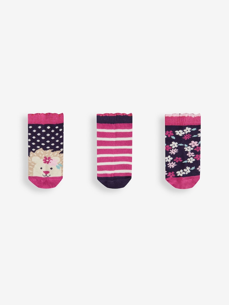 JoJo Maman Bébé Navy Girls' 3-Pack Hedgehog Socks - Image 2 of 5