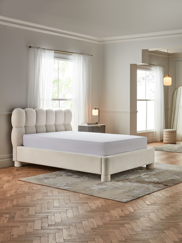 Soft Velvet Natural Oyster Bubble Upholstered Bed Frame - Image 2 of 7