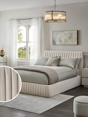 Soft Velvet Natural Oyster Scarlett Upholstered Ottoman Storage Bed Frame - Image 1 of 10