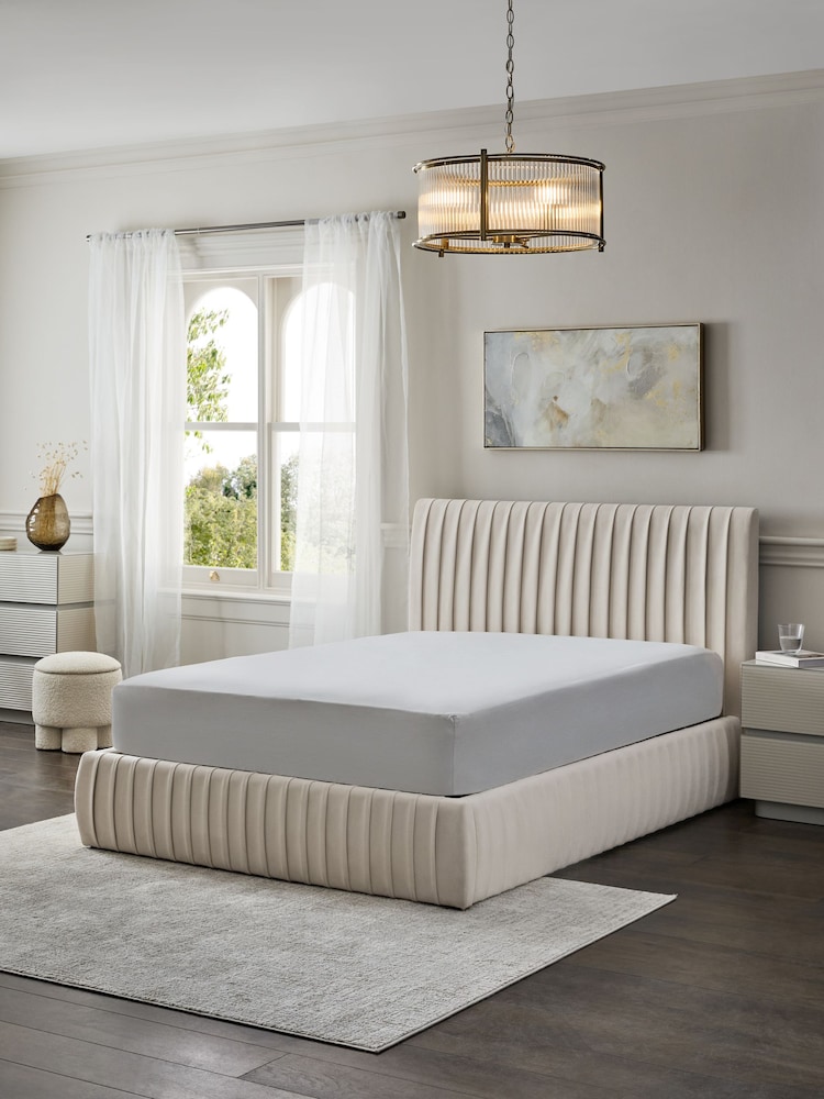 Soft Velvet Natural Oyster Scarlett Upholstered Ottoman Storage Bed Frame - Image 2 of 10