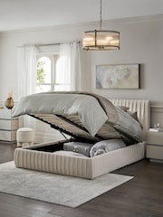 Soft Velvet Natural Oyster Scarlett Upholstered Ottoman Storage Bed Frame - Image 3 of 10