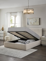 Soft Velvet Natural Oyster Scarlett Upholstered Ottoman Storage Bed Frame - Image 5 of 10
