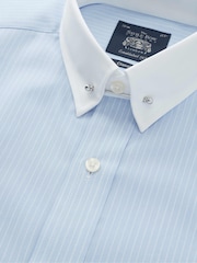Savile Row Company Blue Stripe Classic Pin Collar Double Cuff 100% Cotton Shirt - Image 3 of 5