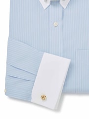 Savile Row Company Blue Stripe Classic Pin Collar Double Cuff 100% Cotton Shirt - Image 4 of 5