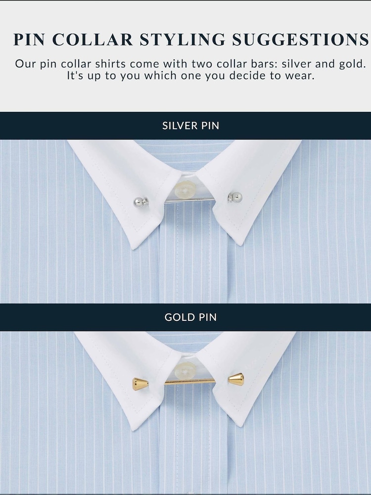 Savile Row Company Blue Stripe Classic Pin Collar Double Cuff 100% Cotton Shirt - Image 5 of 5