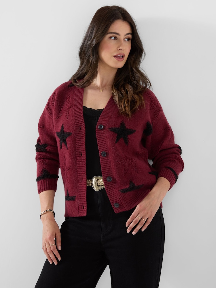 Joe Browns Red Stunning Star V-Neck Cardigan - Image 1 of 5 Joe Browns Red Stunning Star V-Neck Cardigan - Image 1 of 5