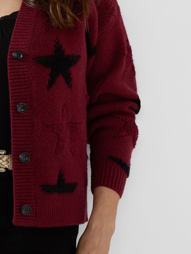 Joe Browns Red Stunning Star V-Neck Cardigan - Image 2 of 5 Joe Browns Red Stunning Star V-Neck Cardigan - Image 2 of 5