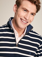 Joules Alistair Navy/White Quarter Zip Cotton Sweatshirt - Image 4 of 6