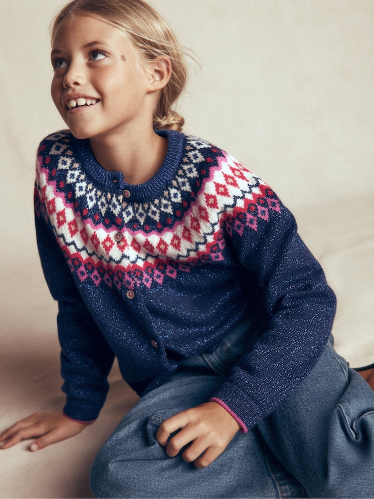 Boden Blue Edie Fair Isle Cardigan - Image 1 of 5