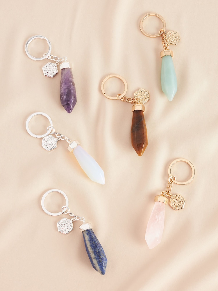 Gold Plated/Silver Plated Semi Precious Shard Stone Keyring - Image 1 of 6