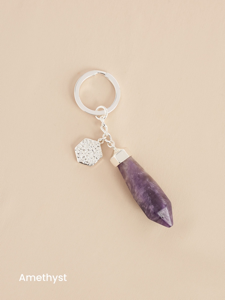 Gold Plated/Silver Plated Semi Precious Shard Stone Keyring - Image 2 of 6
