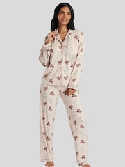 Loungeable Nude Teddy Bear Long Sleeve Button Shirt and Long Pant Pyjamas - Image 3 of 5