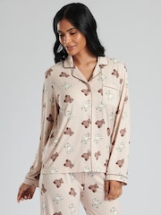 Loungeable Nude Teddy Bear Long Sleeve Button Shirt and Long Pant Pyjamas - Image 4 of 5