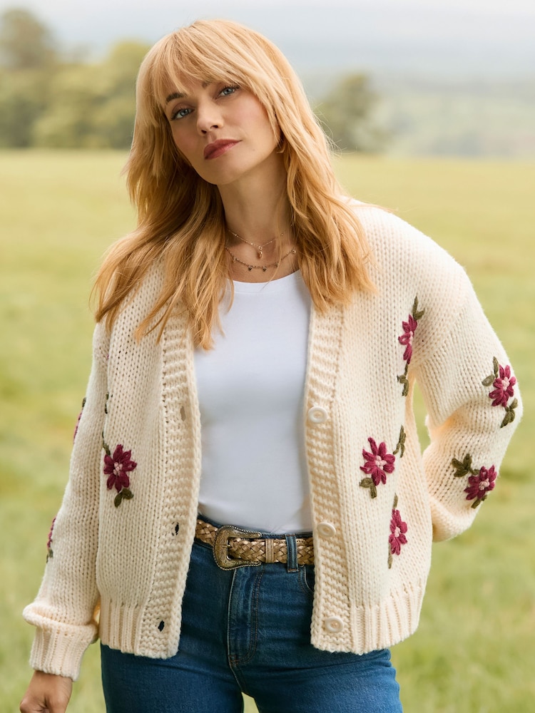Joe Browns Cream Fabulous Floral Embroidered Cardigan - Image 2 of 7