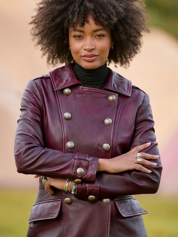 Joe Browns Red Remarkable Lace Up Back Leather Coat - Image 2 of 9 Joe Browns Red Remarkable Lace Up Back Leather Coat - Image 2 of 9