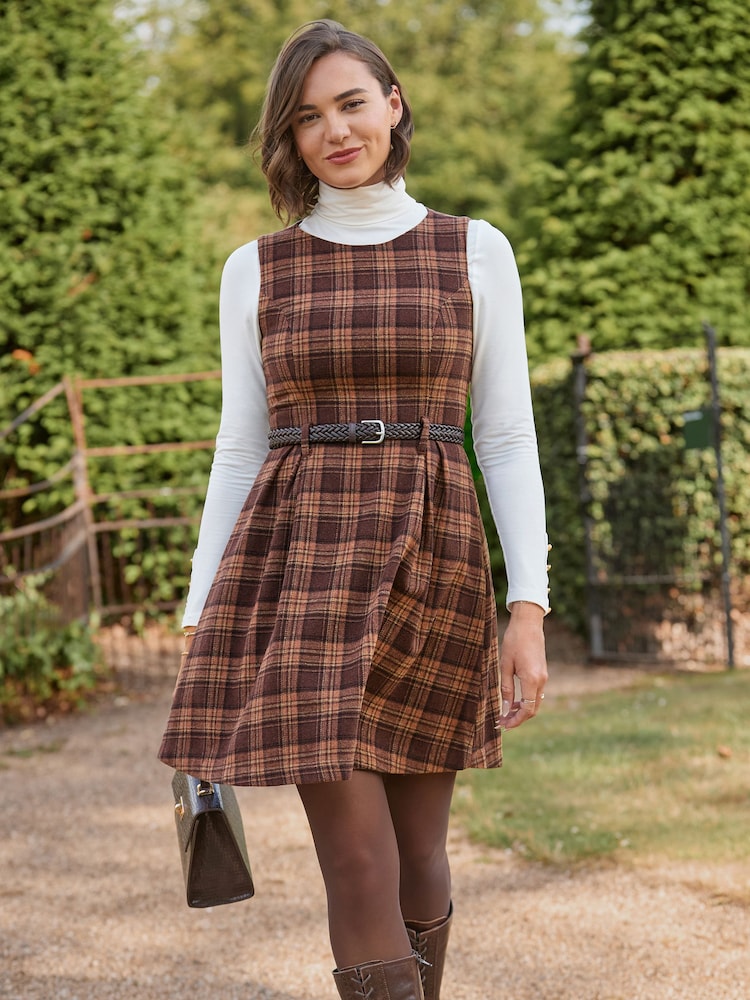 Joe Browns Brown Heritage Check Belted Mini Dress - Image 1 of 7 Joe Browns Brown Heritage Check Belted Mini Dress - Image 1 of 7