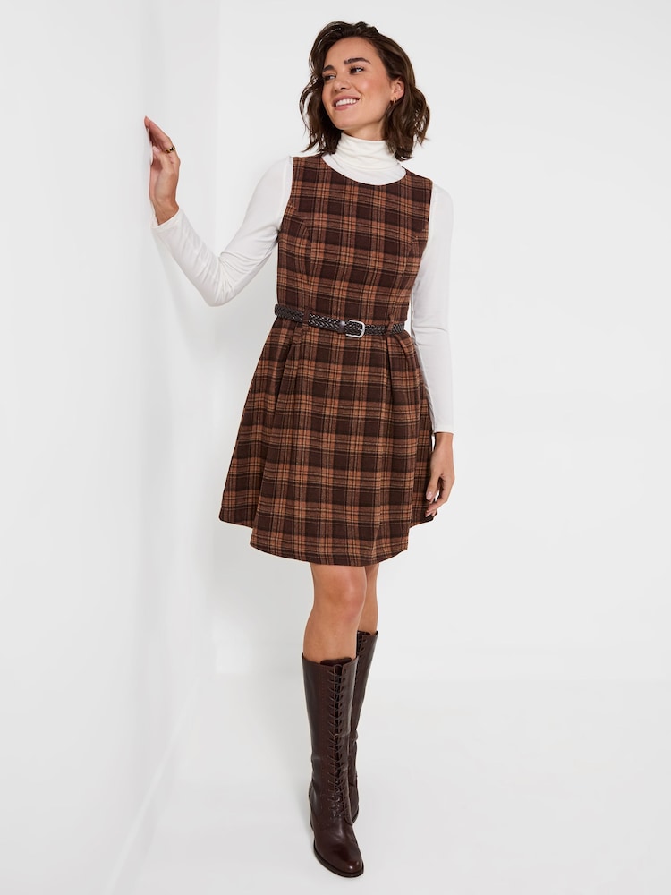 Joe Browns Brown Heritage Check Belted Mini Dress - Image 2 of 7 Joe Browns Brown Heritage Check Belted Mini Dress - Image 2 of 7