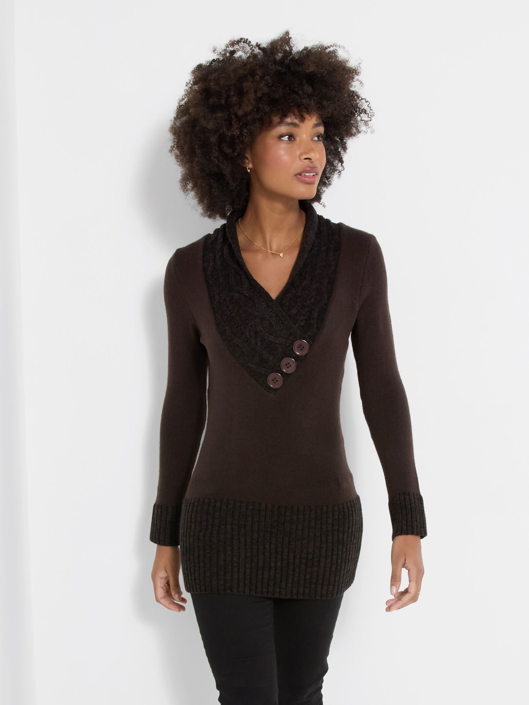 Joe Browns Women's Curiously Cosy Wrap Neck Jumper in Brown | Size: 18 - Image 2