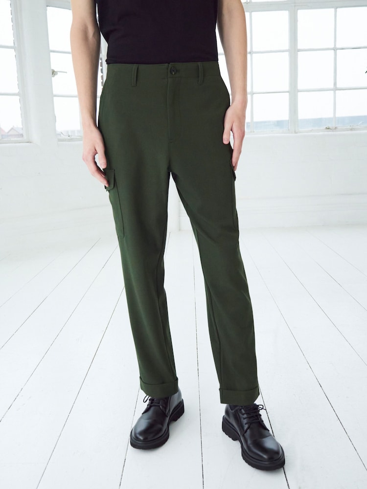 Khaki Green Relaxed Tapered EDIT Twill Cargo Trousers - Image 1 of 6
