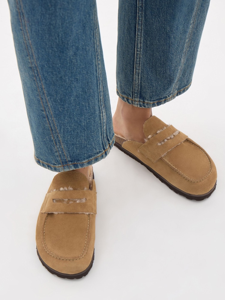 Hush Brown Rune Faux Shearling Mules - Image 1 of 5