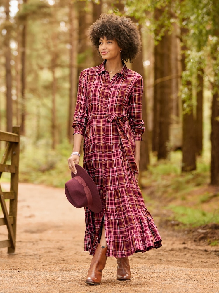 Joe Browns Red Willow Check Button Through Maxi Dress - Image 1 of 7 Joe Browns Red Willow Check Button Through Maxi Dress - Image 1 of 7