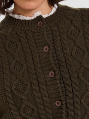 Joe Browns Green Claudia Woven Trim Cable Knit Cardigan - Image 4 of 5